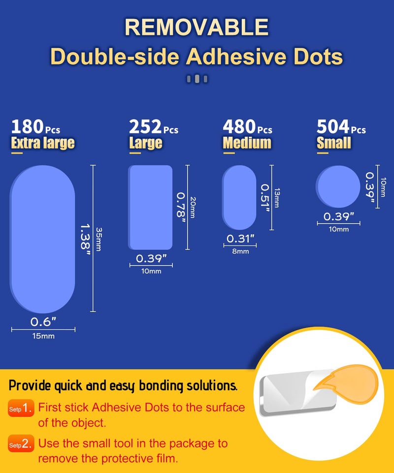 PHIXBEAR Medium Mounting Putty No Residue, Double Sided Tape Glue Adhesive Dots Clear Museum Sticky Tack, Picture Hanging Strips Fixed Posters Decor Art Craft Party, 0.31 x 0.51 in (480 Pcs) - Image 2